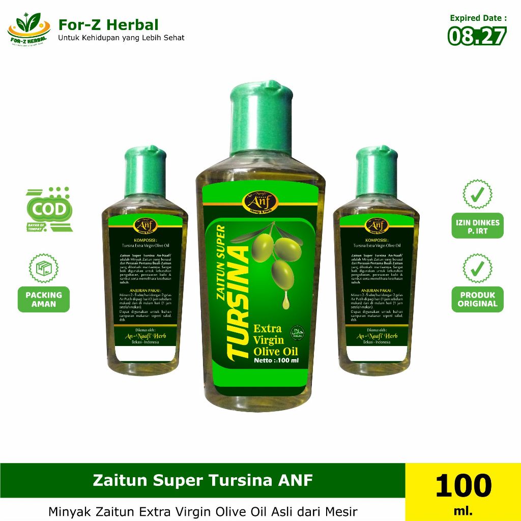 

Forcysn Minyak Zaitun Super Tursina An Naafi Extra Virgin Olive Oil - 100 Ml