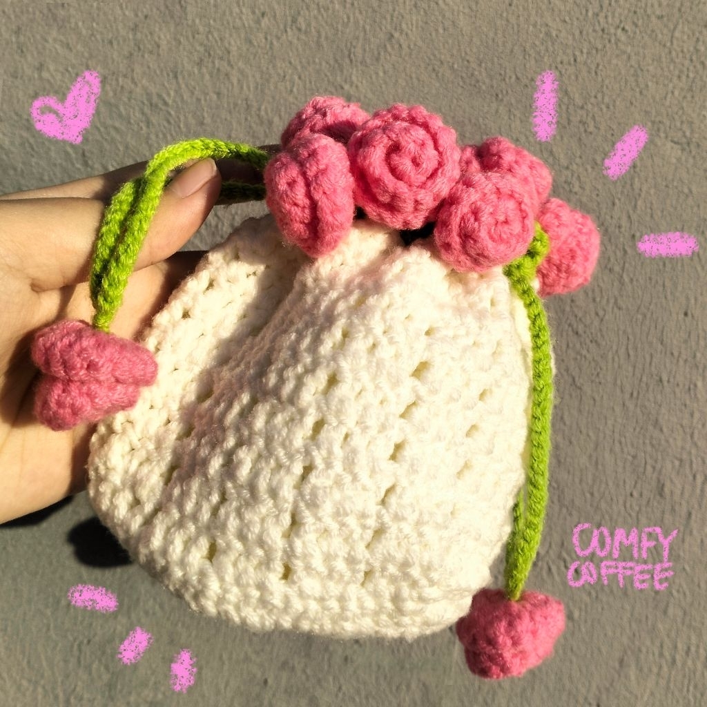 Tas Serut Rajutan Mini Rose Buket Bouquet Roses Crochet Bag