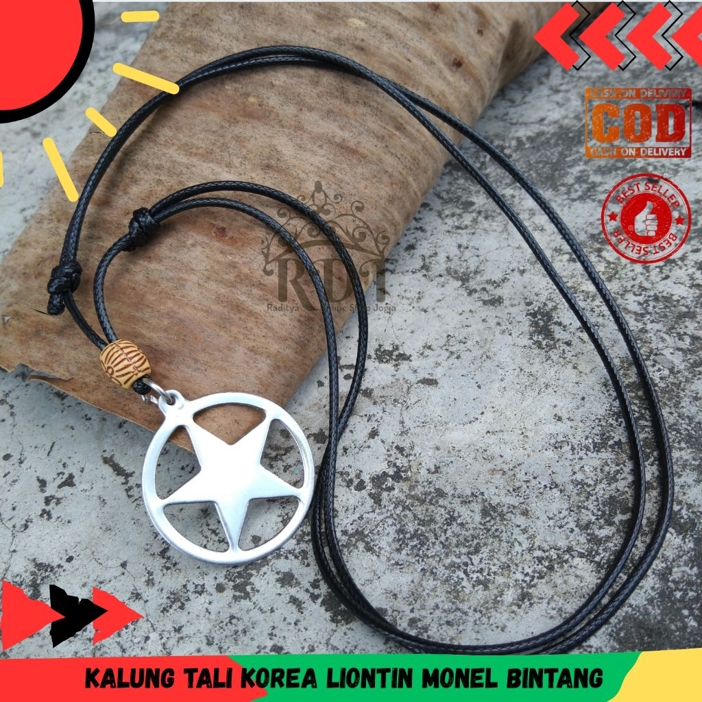 Kalung tali Hitam liontin bintang kalung wanita kalung pria