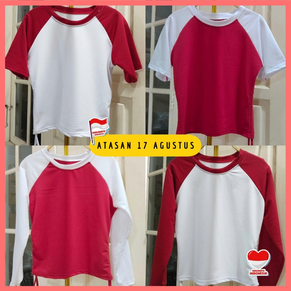 KAOS WANITA CEWE ABG ATASAN LENGAN PENDEK LENGAN PANJANG MERAH PUTIH SERUT TALI BAHAN BABYTERRY PREM