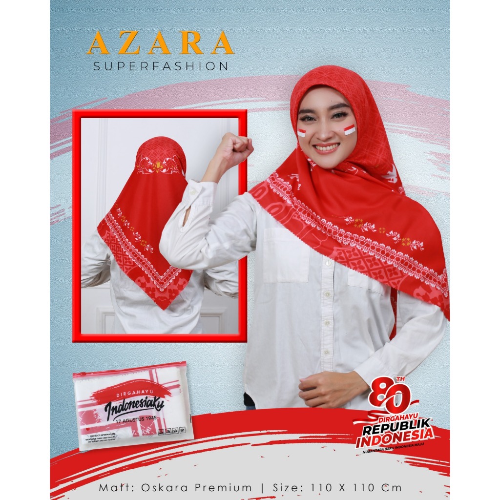 Jilbab Voal Motif Merah Putih