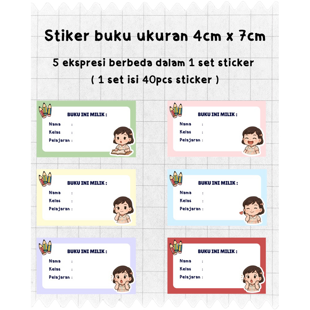

Sticker label buku anak - 1 set 40pcs