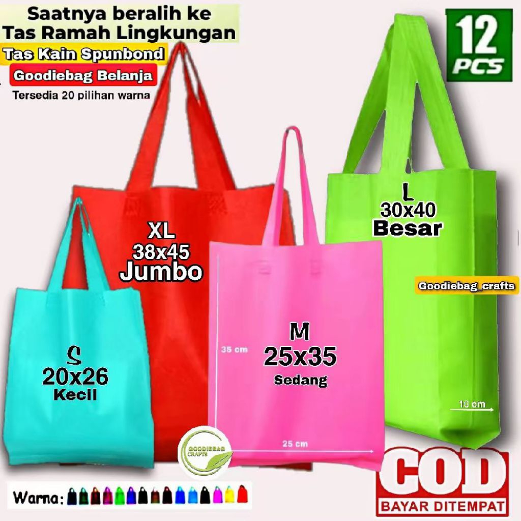

Lusinan Goodie Bag kantong Tas kain Spunbond Belanja 20x26x8 , 25x35x10 , 30x40x10 38x45x12 Totebag