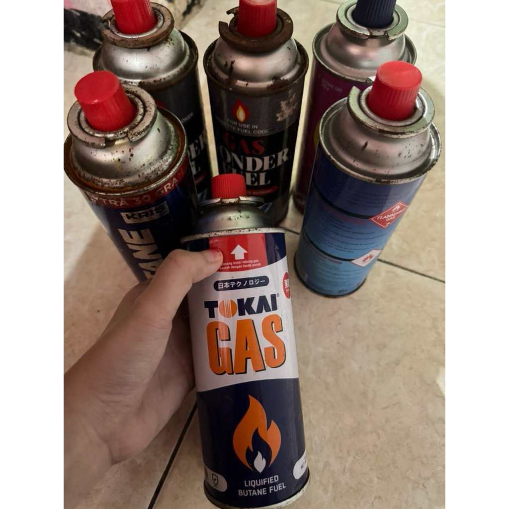 kaleng gas portabel KOSONG kondisi random 80-90%/gas tokai kaleng kosong