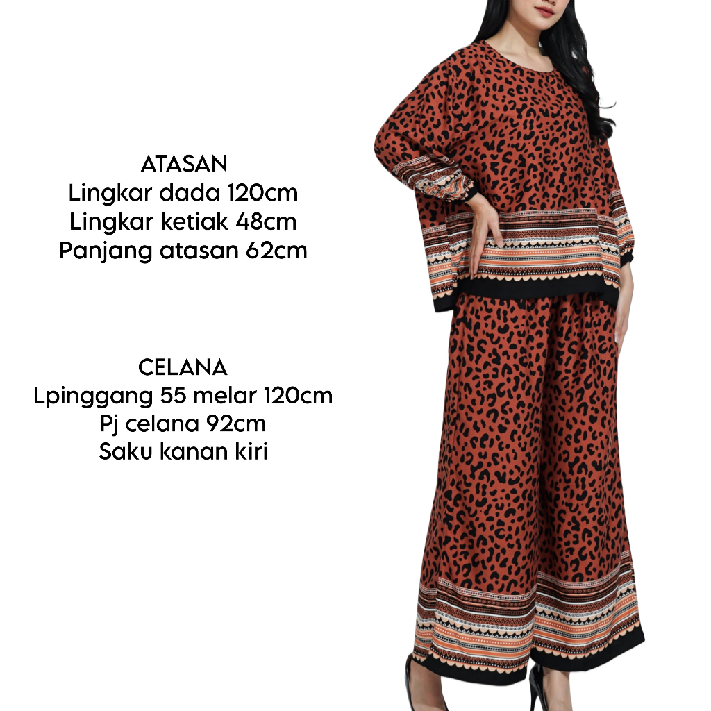 Setelan Rayon Jumbo Premium LD120 One Set Ootd Oversize BB 50 - 80 Set Celana Tutul Etnik Bunga dll