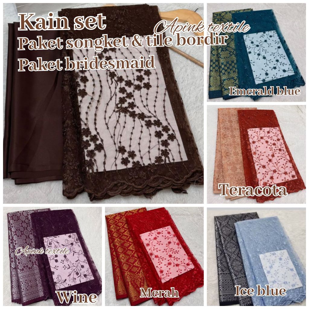 paket kain bridesmaid kebaya kain bridesmaid tile bordir / songket semi Palembang