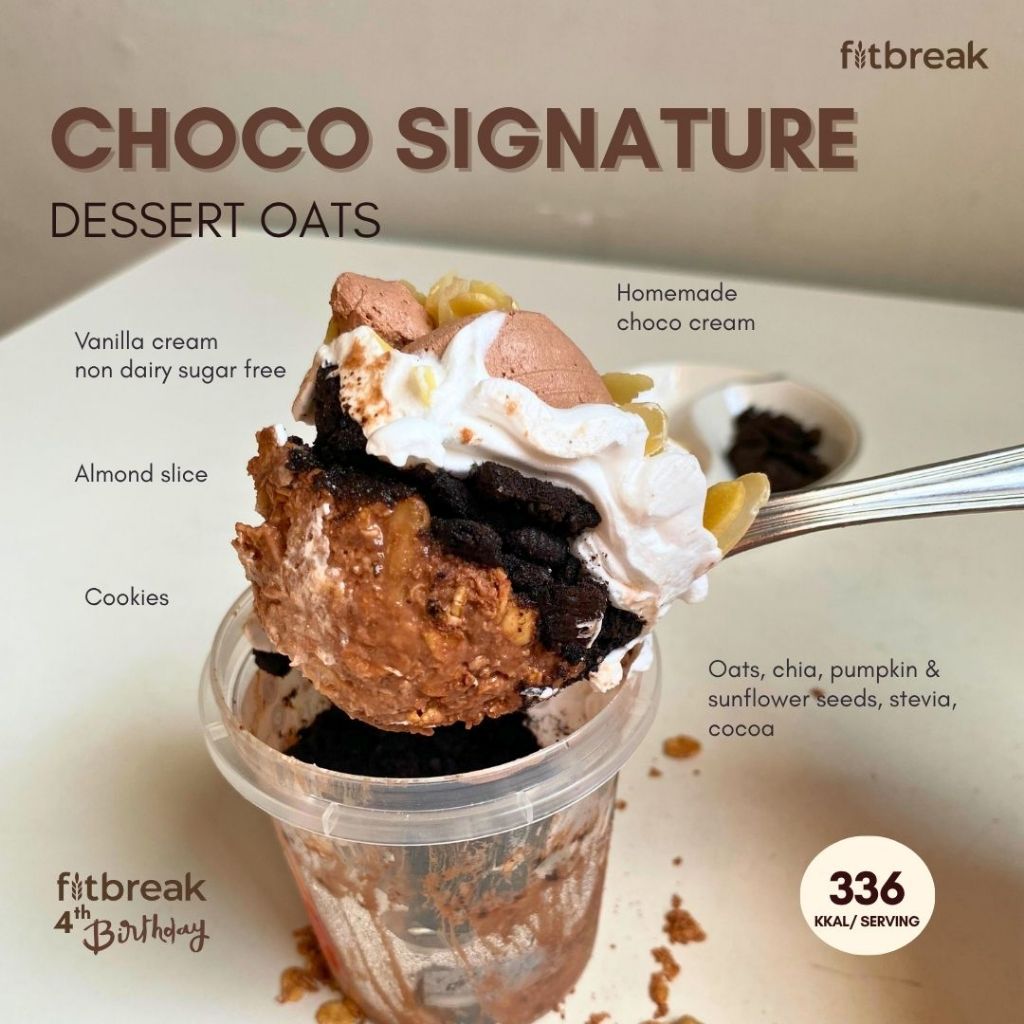 

Choco Signature Dessert Oats 3 Gratis 1 atau Beli Satuan (155g) Tanpa Gula Tambahan / Healthy Snack / Oatmeal / Overnight Oats / Diet Friendly / Dessert Sehat dan Enak