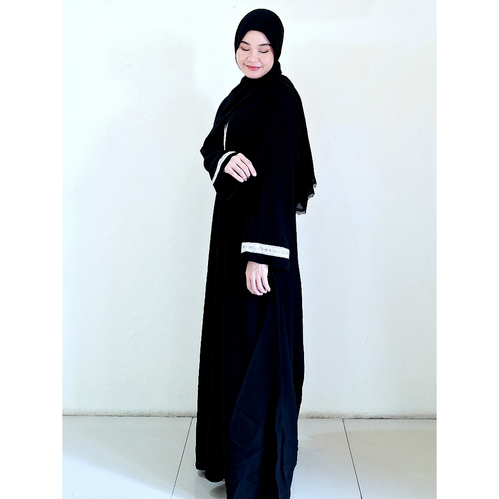Abaya Turkey Hitam Motif Pita Gamis Hitam Syari Polos Elegan