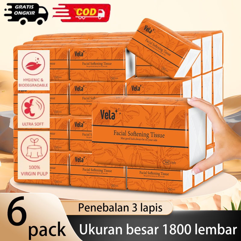 [HOT] 6 Pack Tissue Tisu Wajah Vela 170*156mm Soft 3 Ply tisu murah Facial- Tisu Wajah-100% kayu asl