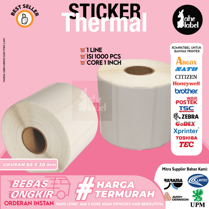

STICKER LABEL BARCODE 60x30 MM THERMAL