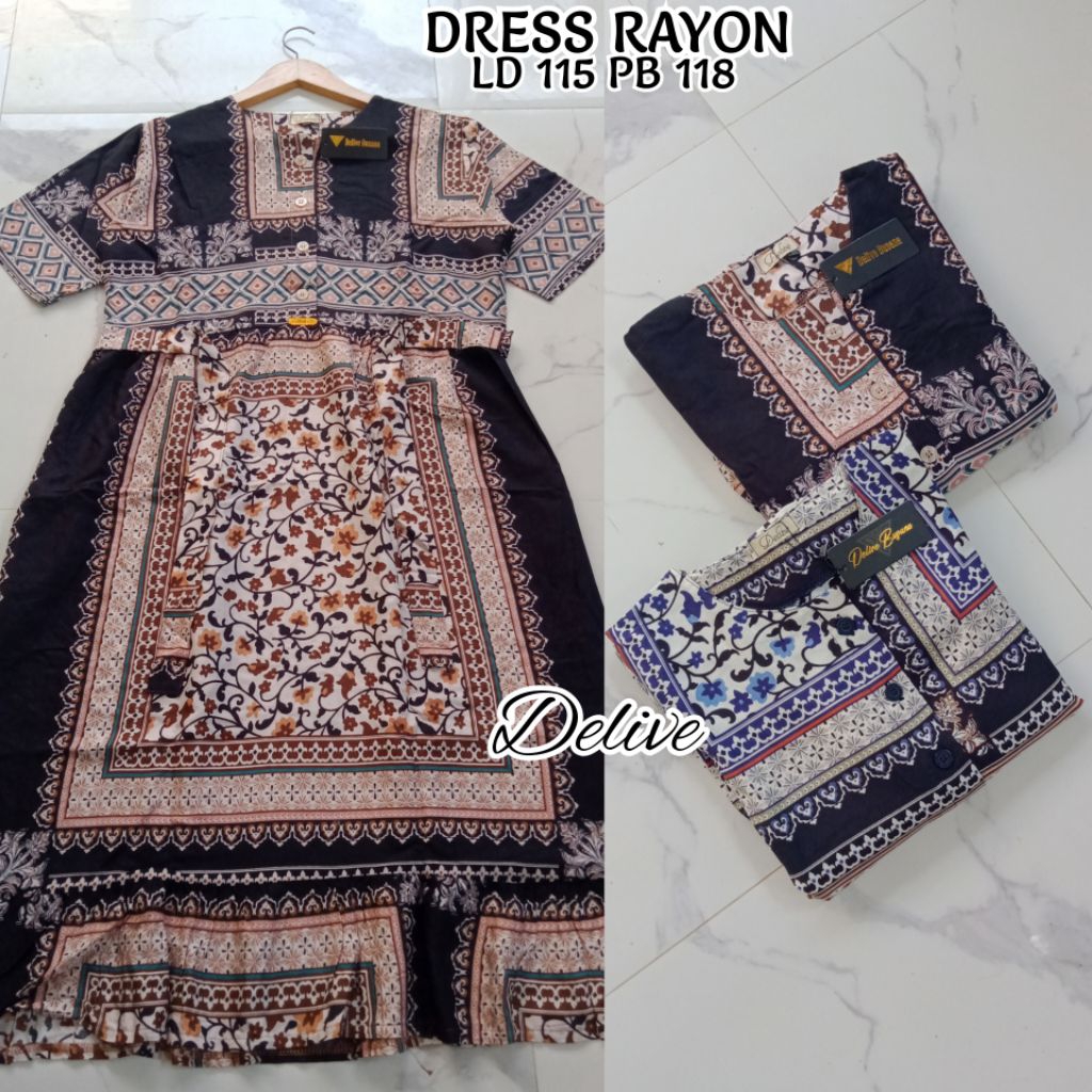 Dress Rayon motif //Dress Rayon kancing//Dress rayon lengan pendek//Dress rayon motif batik bunga//H