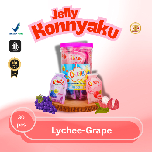 

O Jelly/Jeli/Ager Konnyaku Toples (Lychee Grape)/Isi 30 pcs (Harga satu toples)