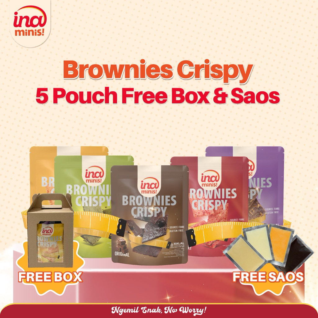 

Bundling 5 Pouch Brownies Crispy Gluten Free + GRATIS BOX DAN SAOS Ina Minis by Ina Cookies