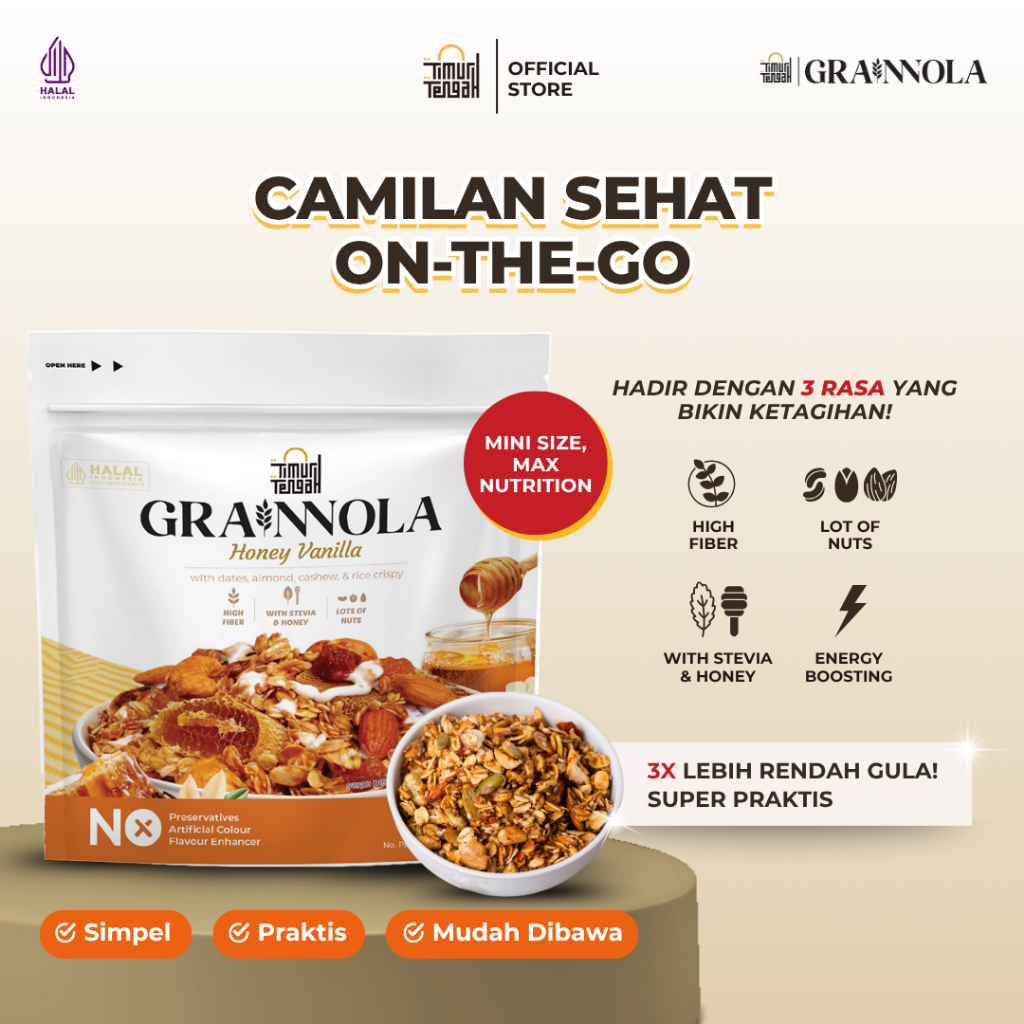 

Timur Tengah Grainnola Vanilla Honey 125 gr Granola Camilan Sereal Makanan Sehat Rendah Kalori