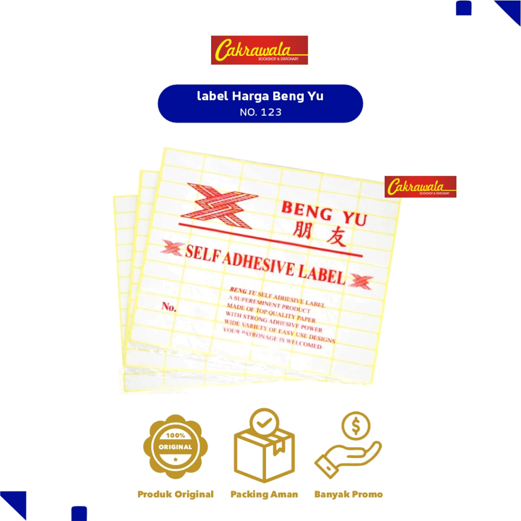 

Label Stiker BENG YU No.123 – 200 pcs (12×30 mm) | Label Undangan, Label Alamat, Label Produk