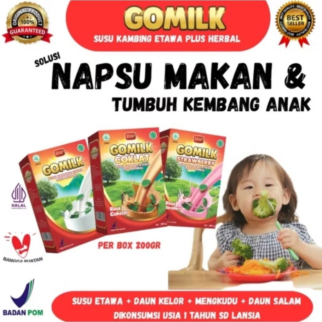 

Gomilk Susu Etawa Plus Herbal netto 200 gram untuk Nafsu Makan dan Tumbuh Kembang Anak