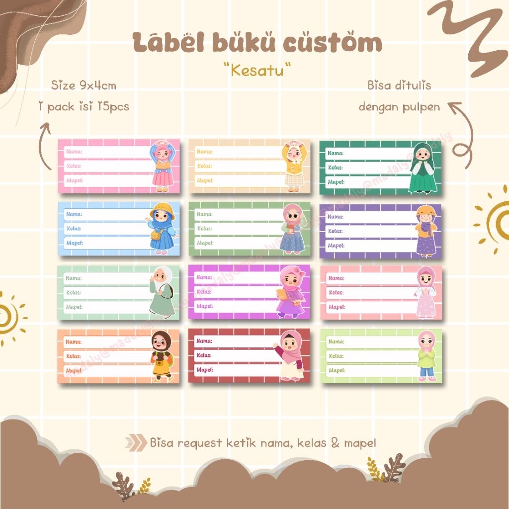 

Sticker label buku custom nama tema muslimah bisa tulis tangan ready tanpa PO