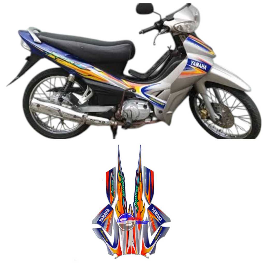 Striping motor jupiter z 2005 biru silver stiker lis body standar