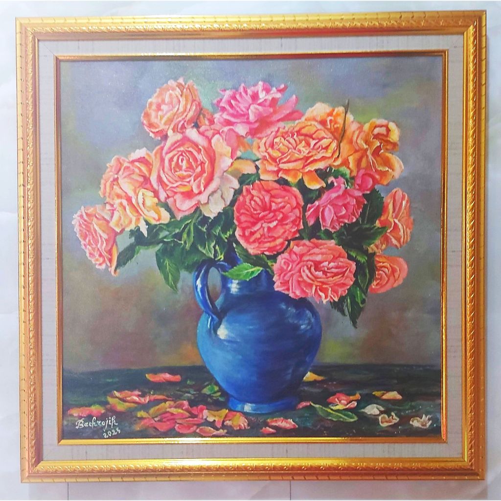 Lukisan Kanvas Bunga Peony Full Bingkai (Peony in Still Life1)