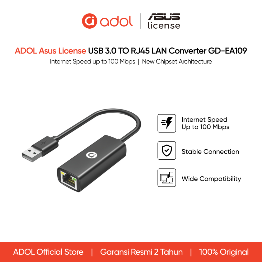USB to LAN Adapter 100mbps Adol ASUS License GD-EC109 Garansi 24 Bulan Network Adapter Ethernet RJ45