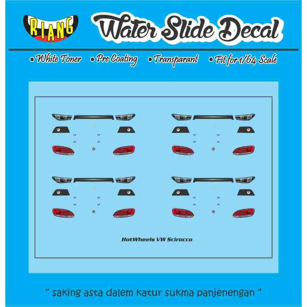 Decal Waterslide Hot Wheels Lampu Volkswagen Scirocco
