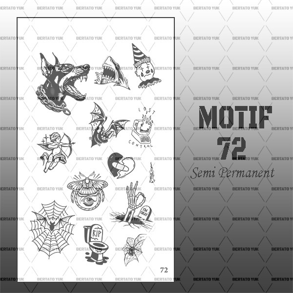 BERTATO-Stiker tato temporer semi permanen Seri NEW 72 / Tato temporer anti air semi permanen / Bert
