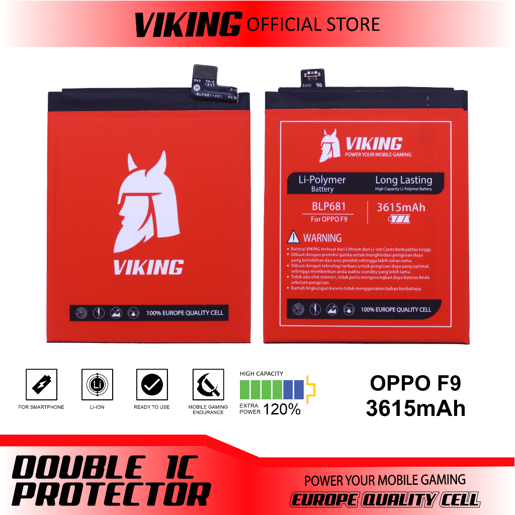 VIKING Baterai Oppo F9 - F9 Pro - R17 BLP681 Double Power