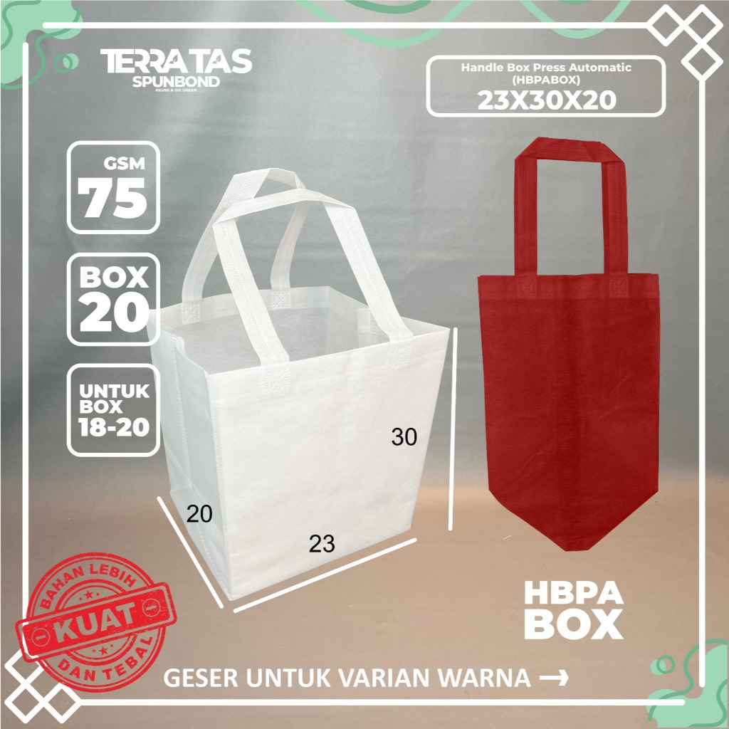 

(Pcs) HBPA BOX 75 GSM 23x30x20 Box 18-20 kotak nasi Goodie Bag Tas Belanja Spunbond