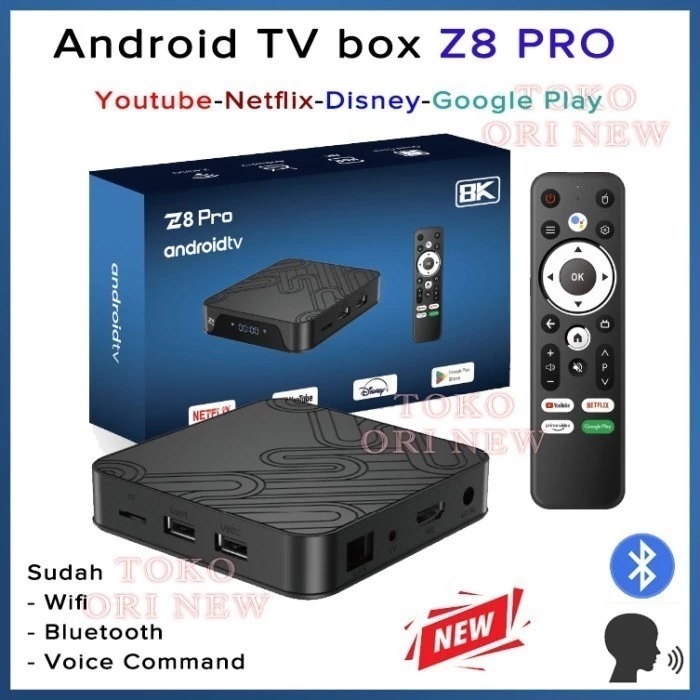 Android TV Box Z8 PRO 2GB/16GB 4K HDR Voice Wifi 5G Smart TV Box Bundling siaran premium.