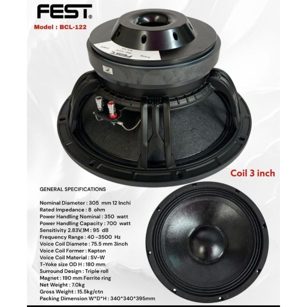 Speaker Komponen Fest BCL 122 Original 12 Inch Komponen Fest BCL 122