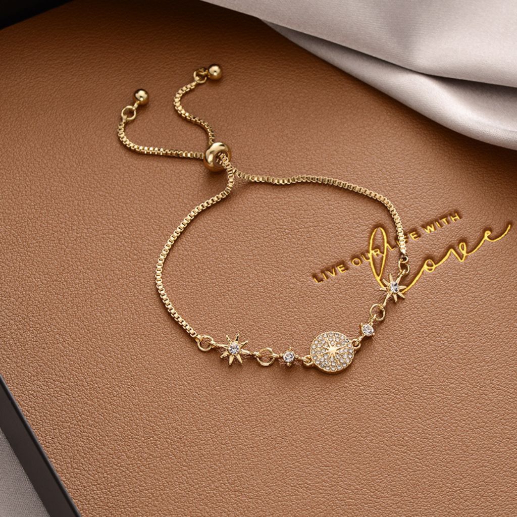 Gelang Tangan Rantai Serut titanium asli permata Bintang