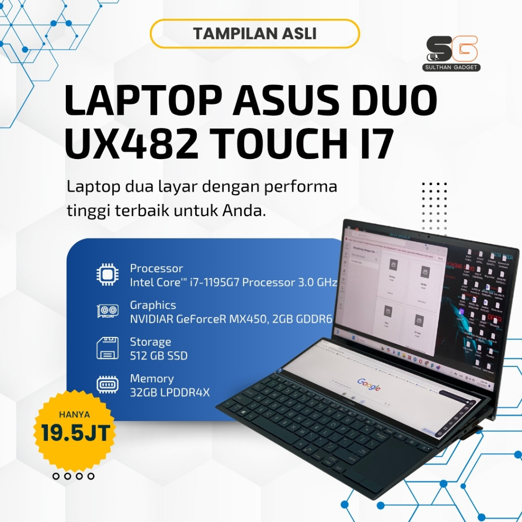 Laptop ASUS DUO UX482 TOUCH i7 32 GB 500GB SSD MX450 2GB