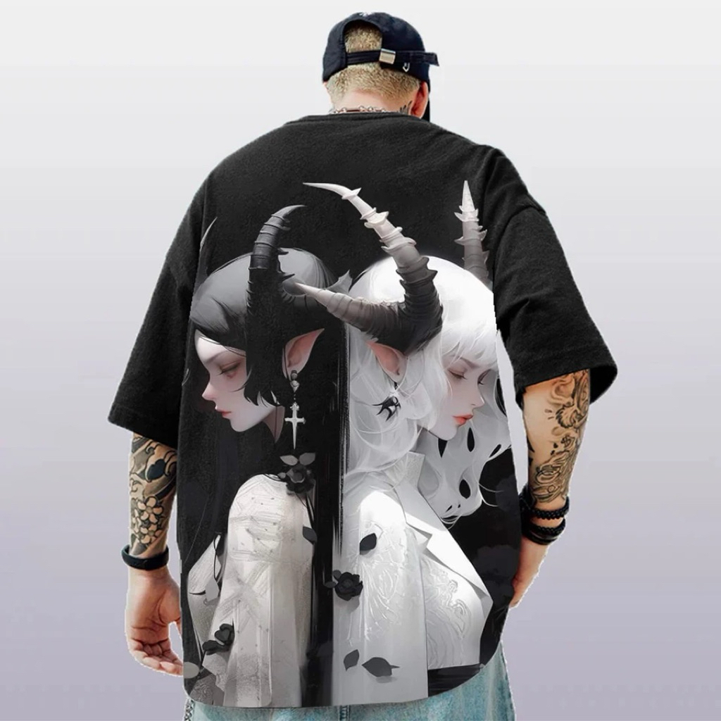 KAOS-TSHIRT KARAKTER ANIME IBLIS HITAM PUTIH