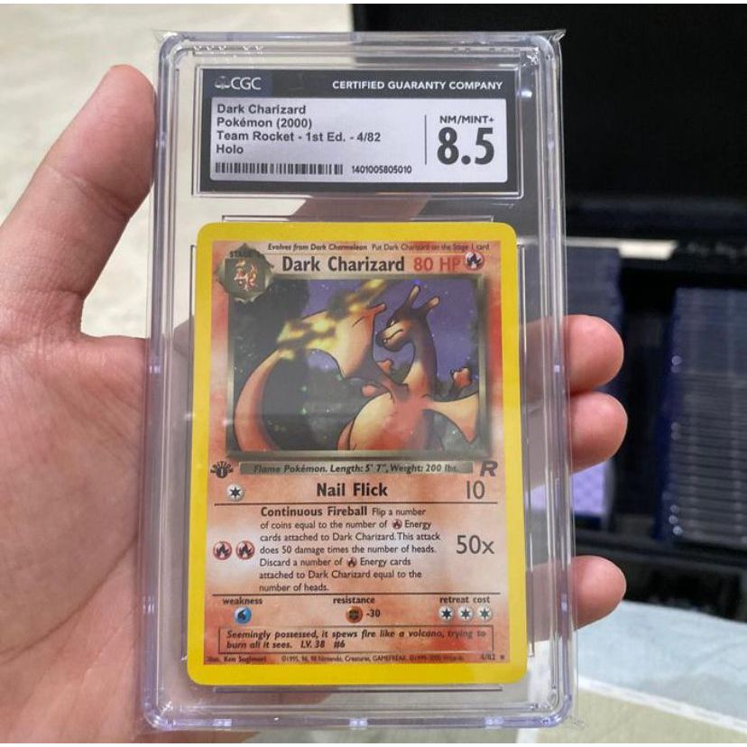 CGC 8.5 Dark Charizard 1st Ed EN Holo WOTC Rocket Kartu Pokemon TCG English PSA