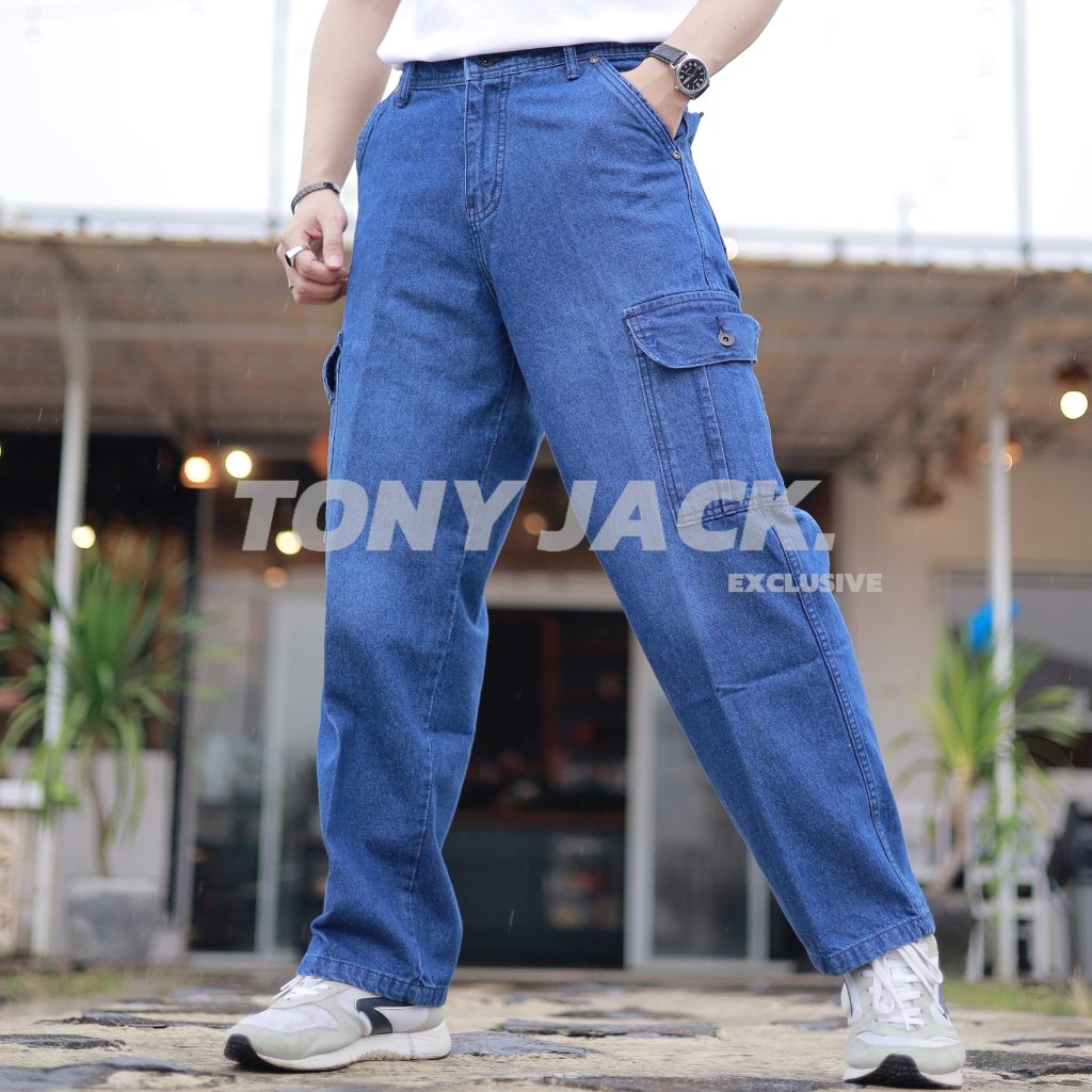 Tony Jack Celana Cargo Heritage Blue - Cargo Pants Loose Jeans Pria Baggy Fit