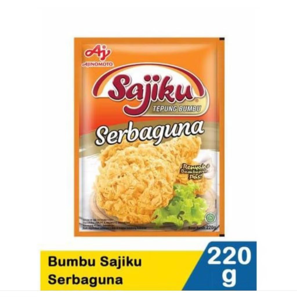 

Sajiku / Tepung Bumbu Instan 220g/ Tepung Bumbu Serbaguna Renyah /220gr/SAJIKU TEPUNG 100 SERBAGUNA 220G