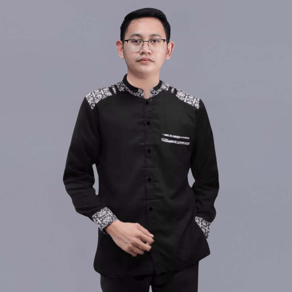Baju Koko Pria Elrumi Lengan Panjang Motif Adibat Warna Hijau Army kombinasi Coklat