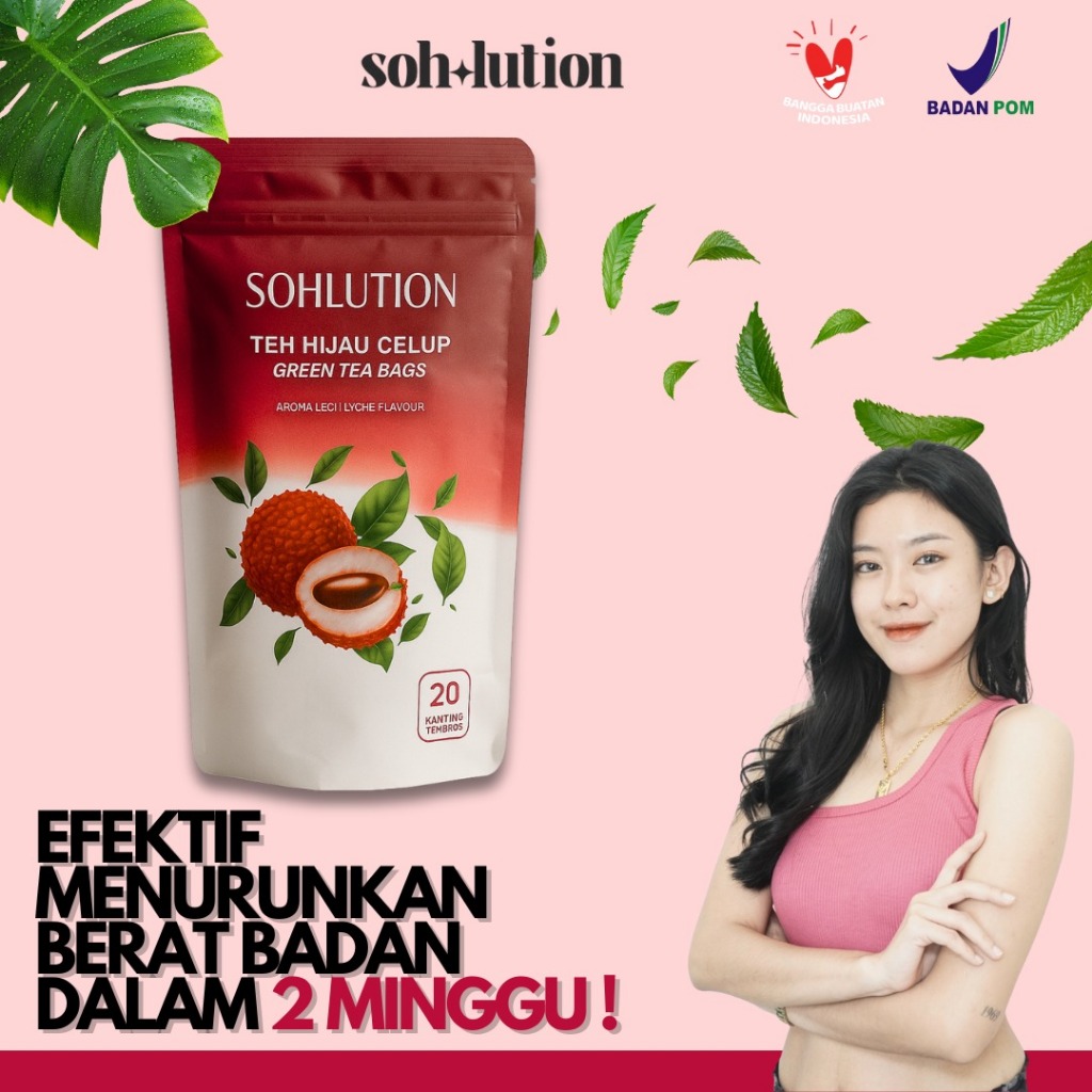 

Sohlution teh hijau celup aroma leci 20 kantong 1 bag