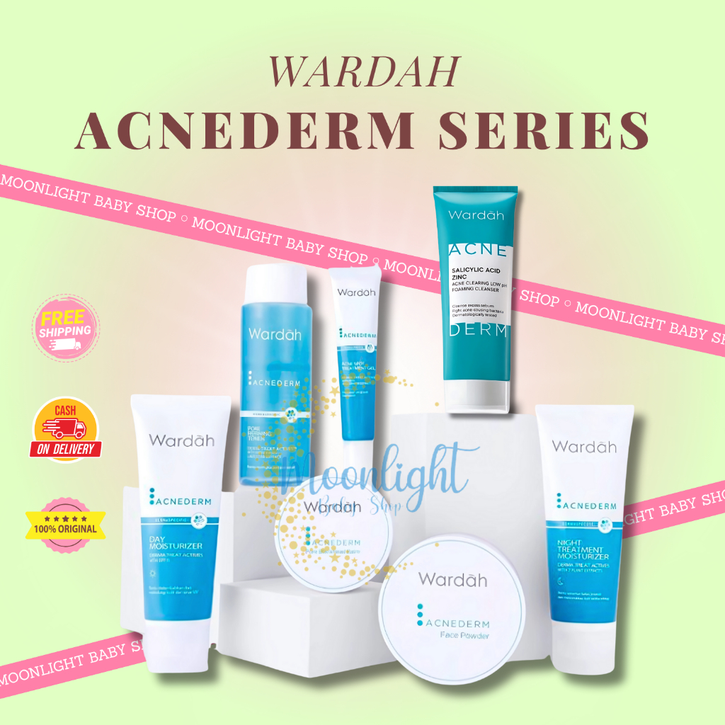 Wardah Acnederm Series Cleanser Toner Day Night Cream Acne Pore Blackhead Gel Face Powder