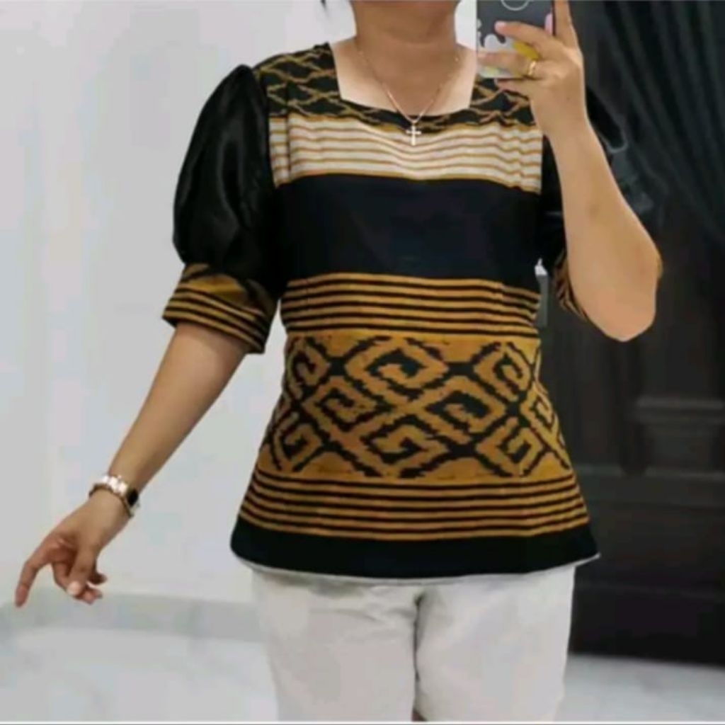 BLUS TENUN BAJU TENUN KOMBINASI LENGAN TOYOBO MODEREN