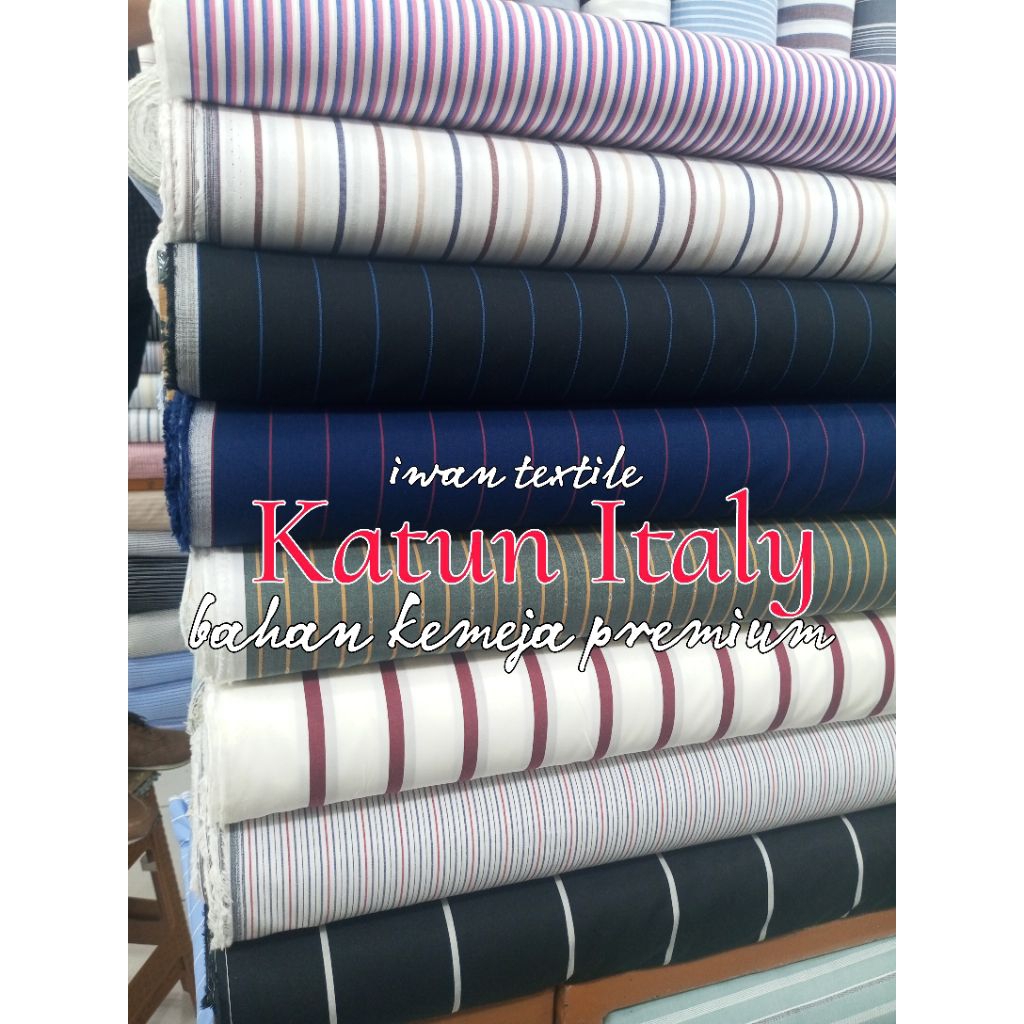 PROMO KAIN KATUN GARIS GARIS BAHAN KEMEJA PREMIUM KATUN ITALY GARMENT
