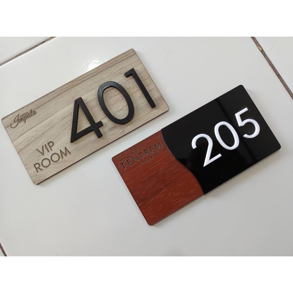 nomor kamar nomer kamar kost Villa penginapan kost akrilik motif kayu timbul