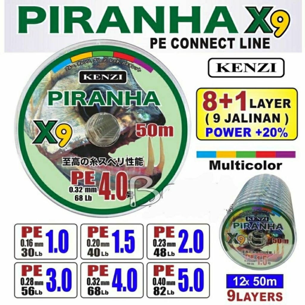 Senar pancing PE KENZI PIRANHA X9 50 M