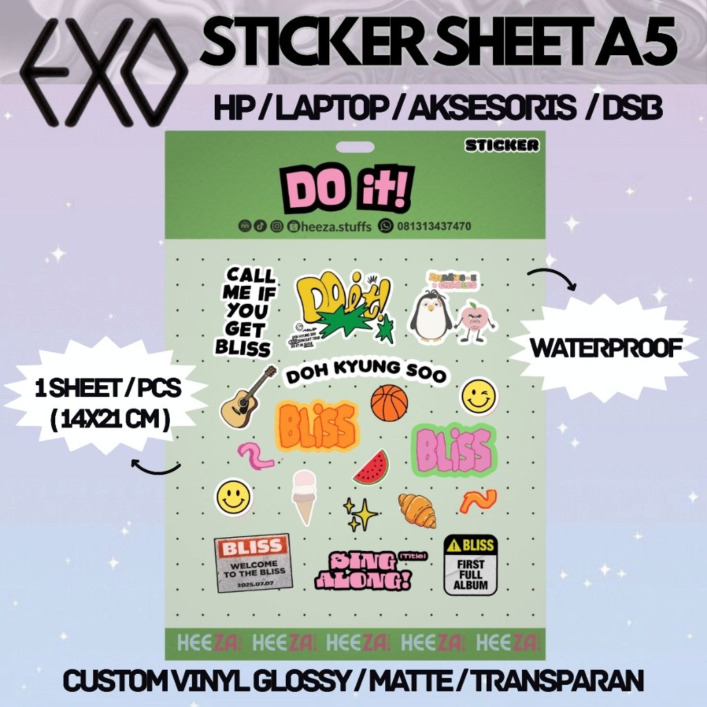 

EXO STICKER SHEET VINYL A5 | HP/Laptop/Lightstick/Aksesoris/dll