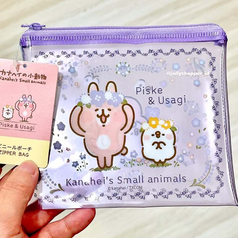 

[READY STOCK] Japan Licensed Kanahei Small Animals Piske＆Usagi Cute Pink Vinyl Zipper Bag / Tas Makeup / Kotak pensil