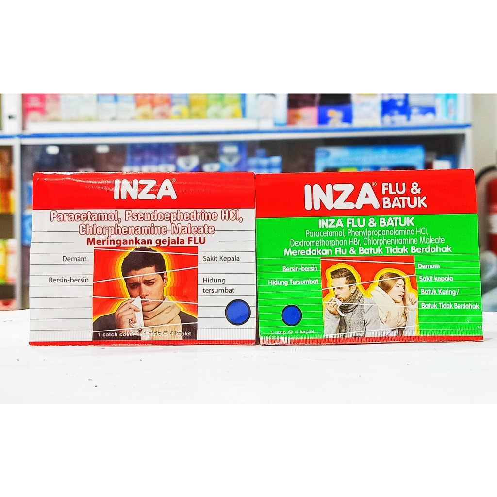 INZA dan INZA FLU & BATUK 𝟏 𝐒𝐓𝐑𝐈𝐏 𝐈𝐒𝐈 𝟒 𝐊𝐀𝐏𝐋𝐄𝐓 - Meredakan Demam, Flu dan Sakit Kepala