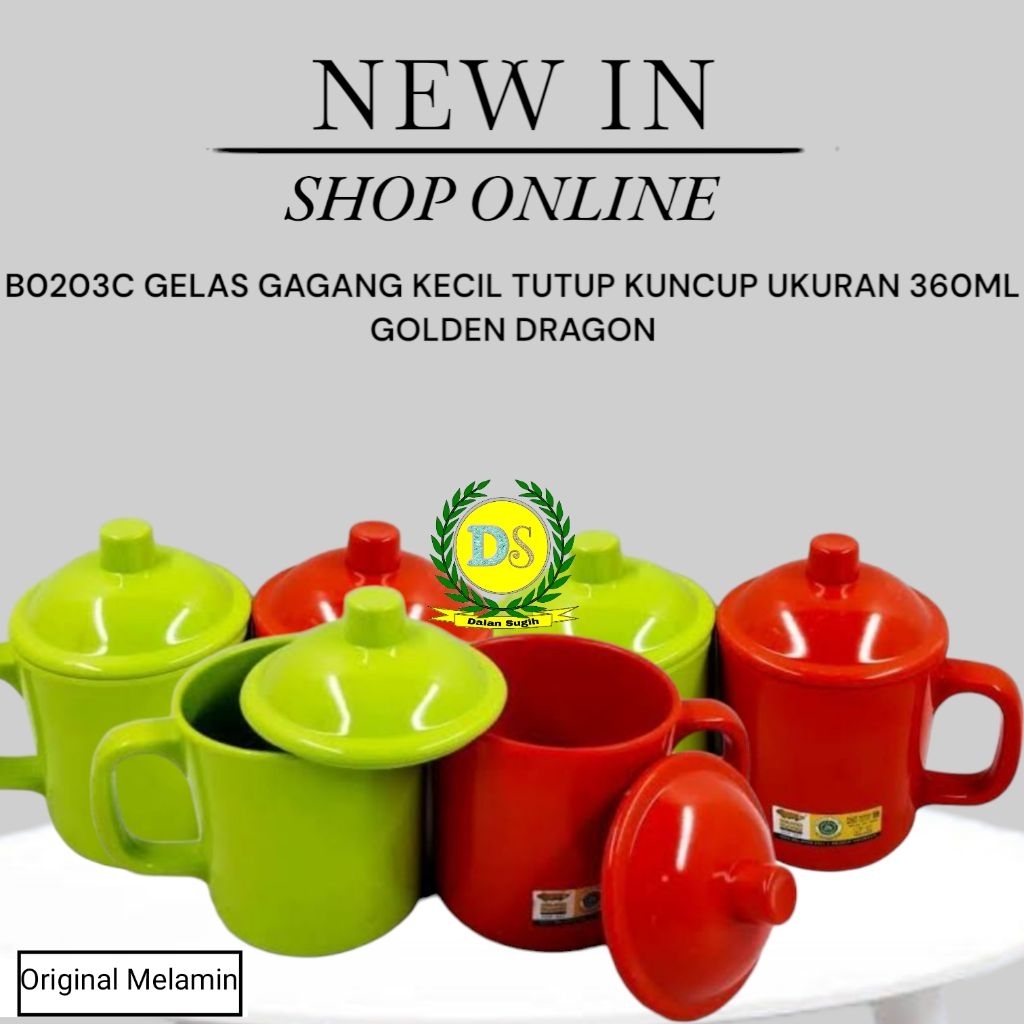 Original Melamin B0203C Gelas Gagang Kecil Tutup Kuncup  Ukuran 360ml Golden Dragon
