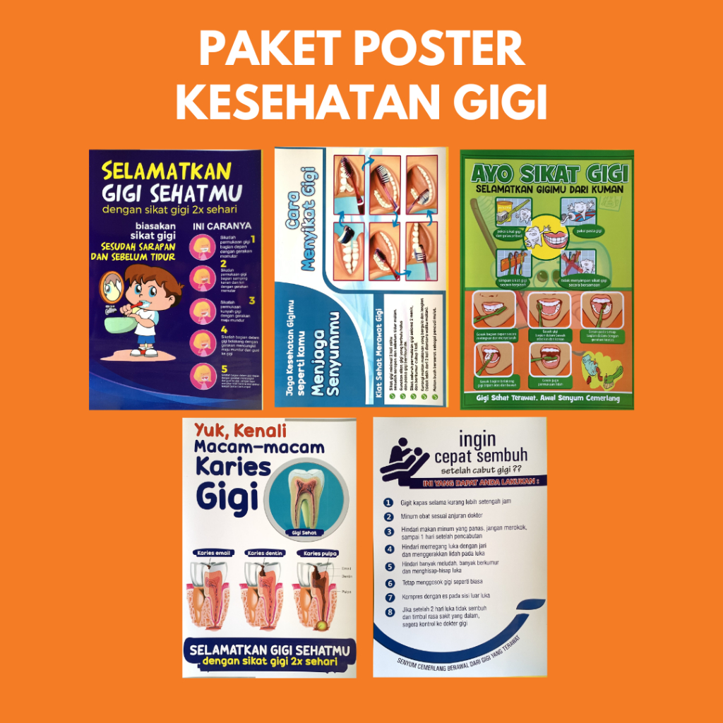 Paket Poster Kesehatan Gigi dan Mulut | Cara Menyikat Gigi | Poster KESGILUT | Poster Penyakit Gigi
