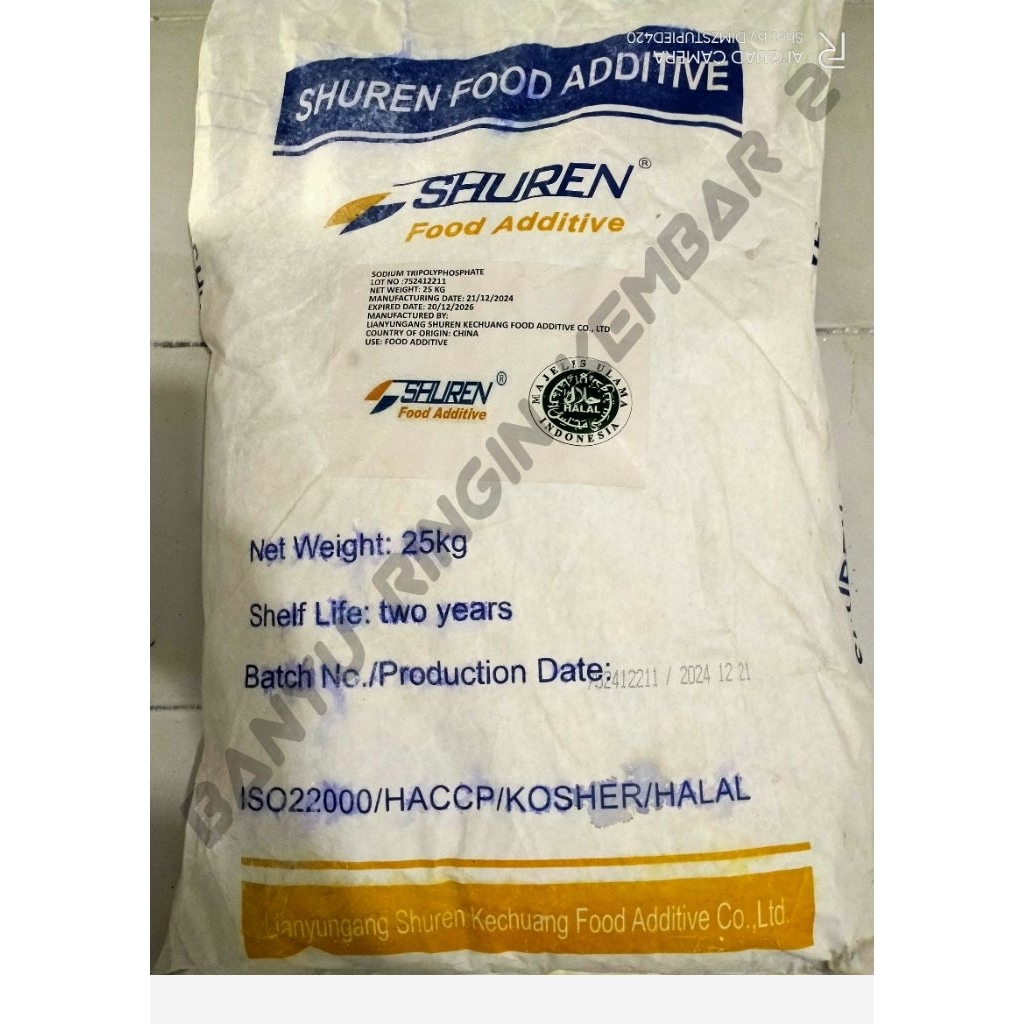 

STPP SODIUM TRIPOLYPHOSPATE FOOD GRADE / PENGENYAL DAN PENSTABIL BAHAN MAKANAN BAKSO MIE DLL 1KG / SHUREN FOOD ADDIC /STPP SODIUM TRIPOLYPHOSPATE FOOD GRADE