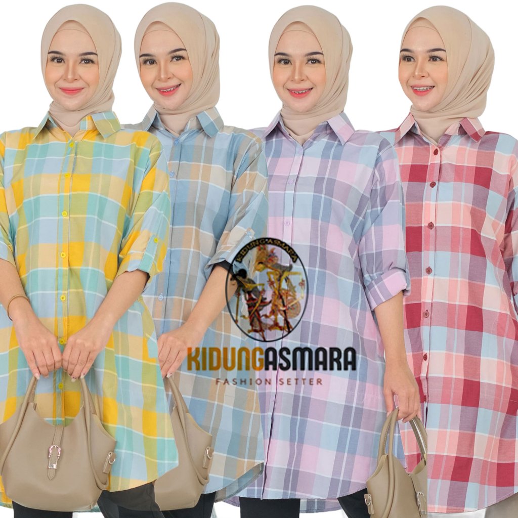 Tunik Kotak-Kotak Wanita Lengan Panjang – Atasan Katun Premium LD 110